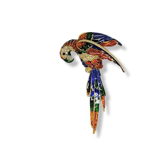Goldtone Multicolor Exotic Tropical Macaw New World Parrot Brooch Pin - Picture 4 of 4